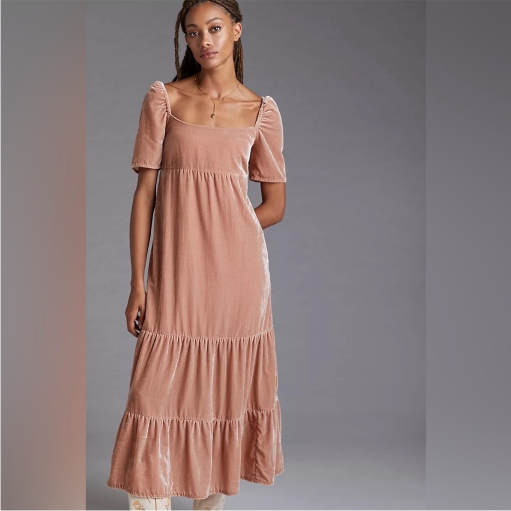 Anthropologie Velvet Empire Waist Midi Dress